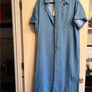 NWT - Sezane Blue Denim Midi Dress, with belt